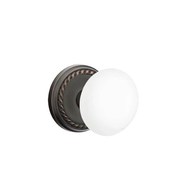 Emtek - Concealed, Privacy, Rope Rosette, Ice White Knob, US10B - Oil Rubbed Bronze