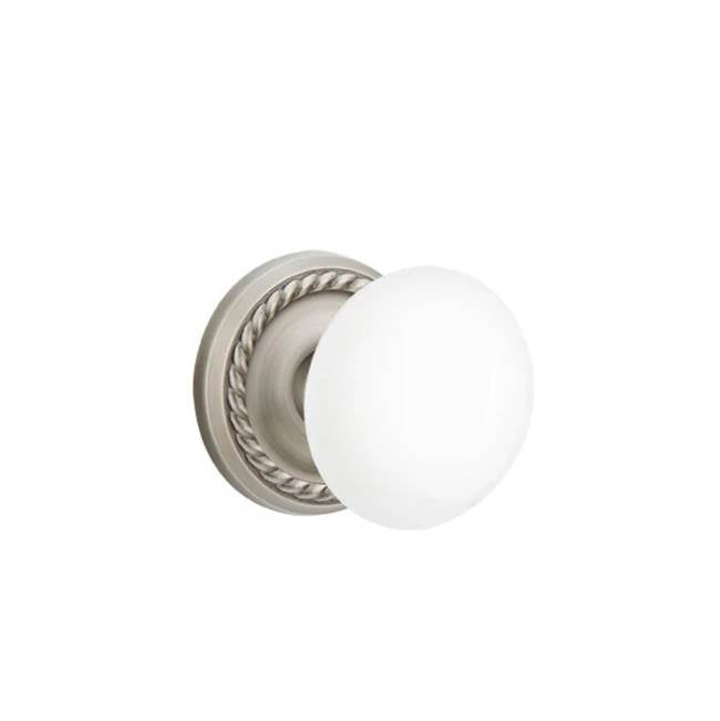 Emtek - Concealed, Privacy, Rope Rosette, Ice White Knob, US15A - Pewter