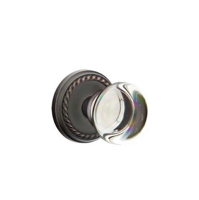 Emtek - Concealed, Privacy, Rope Rosette, Providence Crystal Knob, US10B - Oil Rubbed Bronze