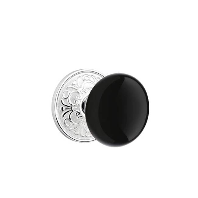 Emtek - Concealed, Privacy, Lancaster Rosette, Ebony Knob, US26 - Polished Chrome