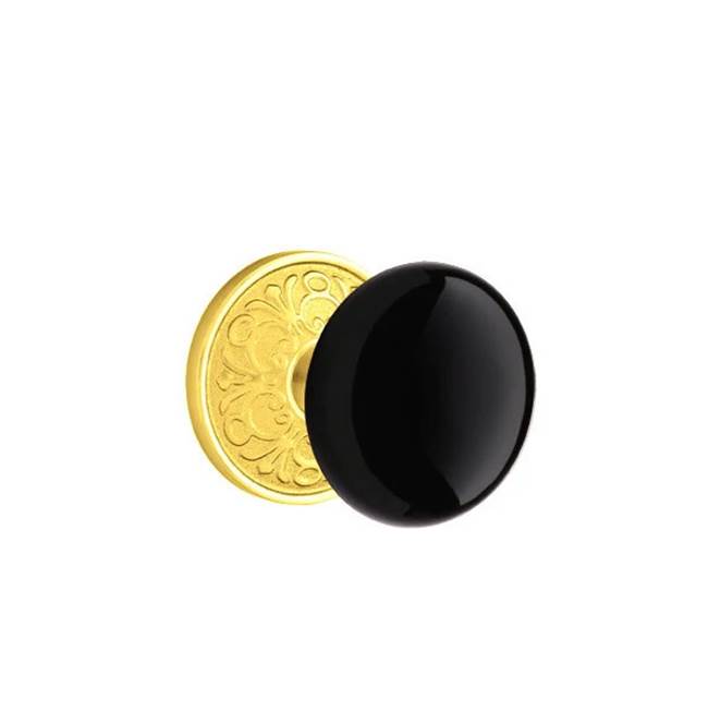 Emtek - Privacy, Lancaster Rosette, Ebony Knob, US3 - Polished Brass