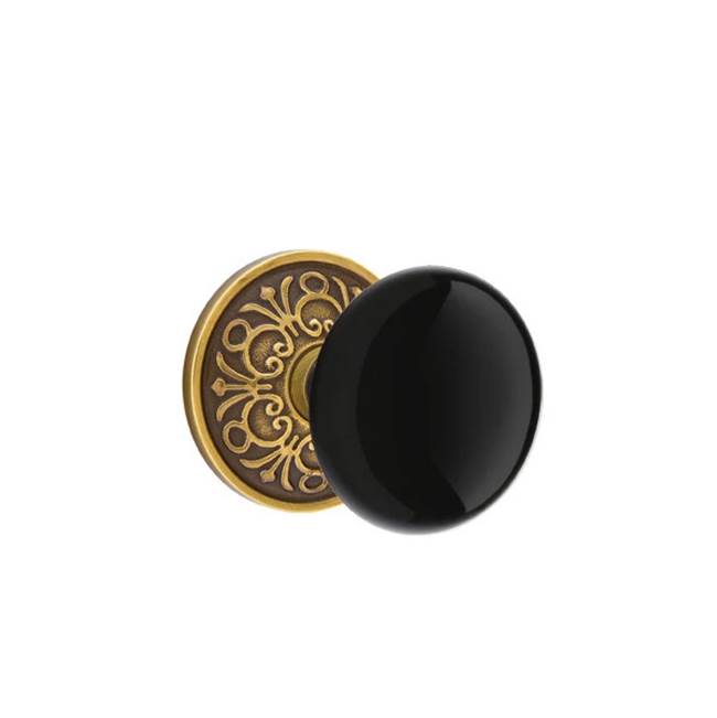Emtek - Concealed, Passage, Lancaster Rosette, Ebony Knob, US7 - French Antique