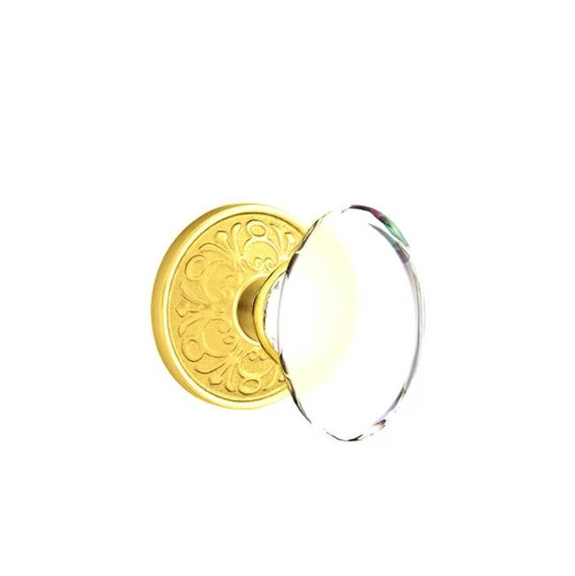 Emtek - Privacy, Lancaster Rosette, Hampton Crystal Knob, US3NL - Unlacquered Brass