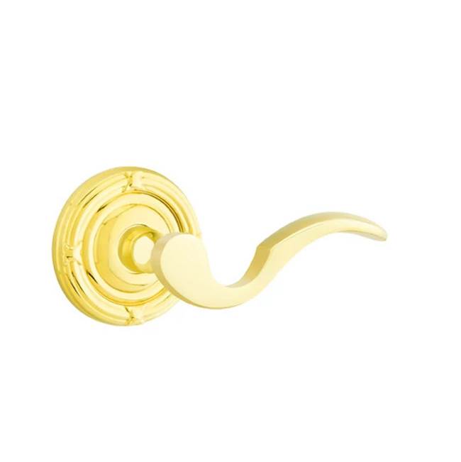 Emtek - Privacy, Ribbon and Reed Rosette, Cortina Lever, RH, US3 Lifetime - Polished Brass
