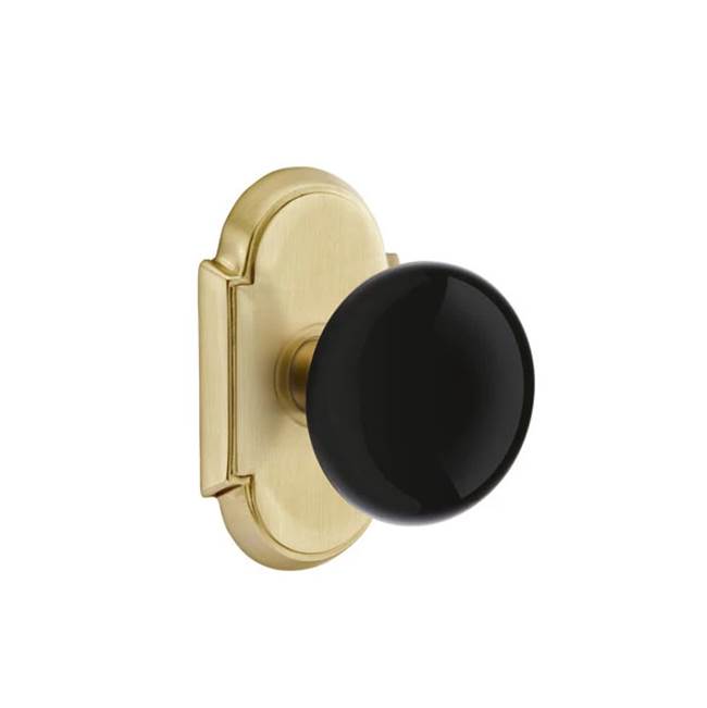 Emtek - Dummy, No.8 Rosette, Ebony Porcelain Knob, US4 - Satin Brass