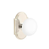 Emtek - Concealed Fastener Privacy, No.8 Rosette, Ice White Porcelain Knob, US14 - Polished Nickel