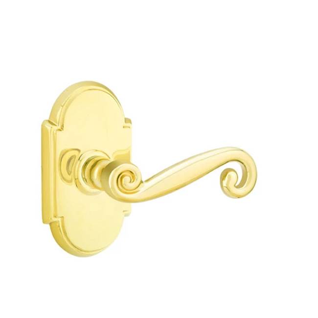 Emtek - Passage, No.8 Rosette, Rustic Lever, RH, US3 Lifetime - Polished Brass