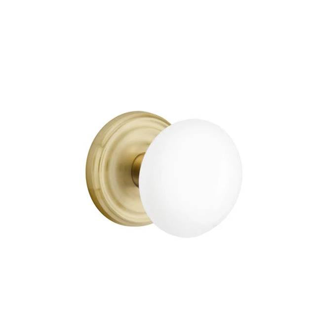 Emtek - Concealed Fastener Privacy, Regular Rosette, Ice White Porcelain Knob, US4 - Satin Brass