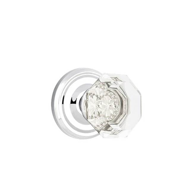 Emtek - Concealed, Privacy, Regular Rosette, Old Town Clear Knob, US26 - Polished Chrome