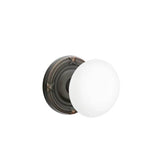 Emtek - Concealed, Privacy, Ribbon and Reed Rosette, Ice White Knob, US10B - Oil Rubbed Bronze