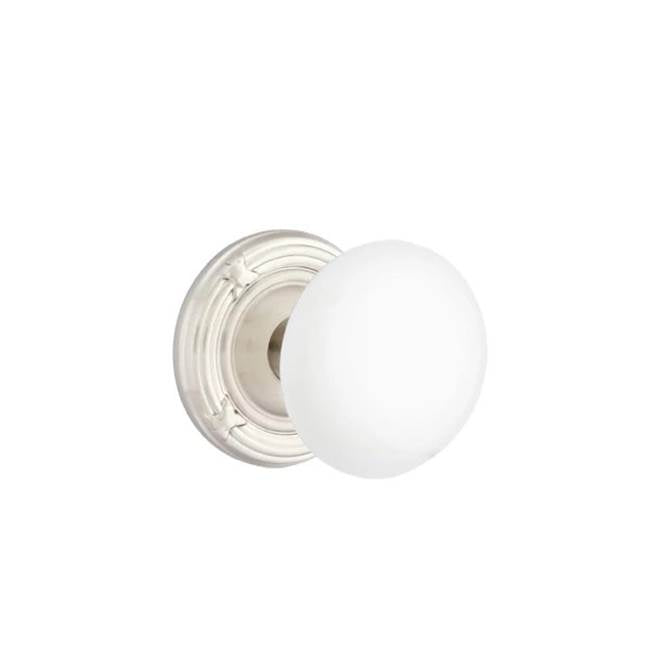 Emtek - Concealed, Privacy, Ribbon and Reed Rosette, Ice White Knob, US15 - Satin Nickel