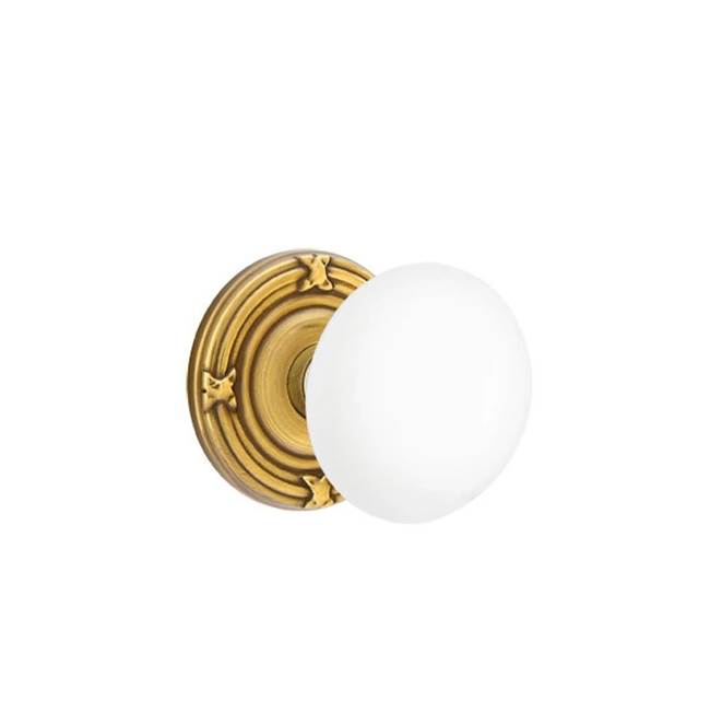 Emtek - Concealed, Privacy, Ribbon and Reed Rosette, Ice White Knob, US7 - French Antique