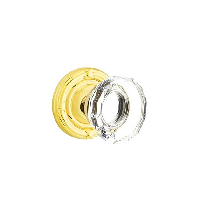 Emtek - Passage, Ribbon and Reed Rosette, Lowell Crystal Knob, US3 Lifetime - Polished Brass