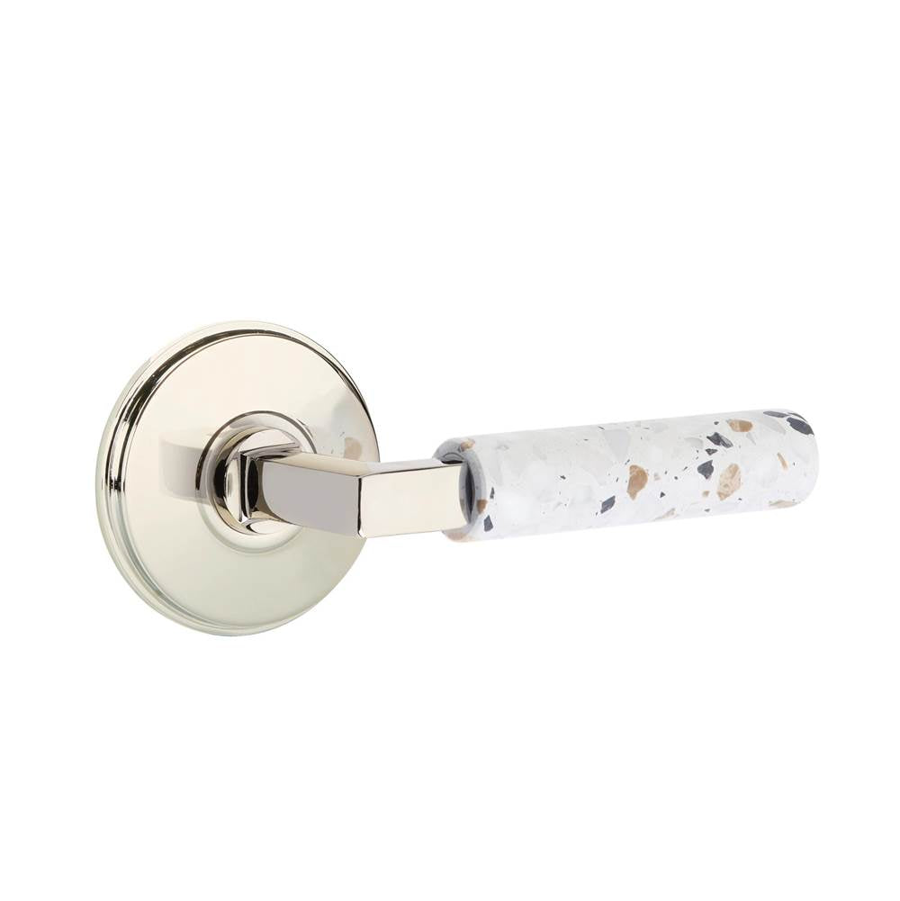 Emtek - Select Passage, Watford Rosette US14, L-Square Stem US14, Light Terrazzo Handle, RH - Polished Nickel