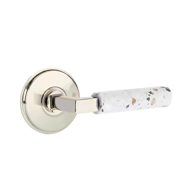 Emtek - Select Dummy, Watford Rosette US14, L-Square Stem US14, Light Terrazzo Handle - Polished Nickel