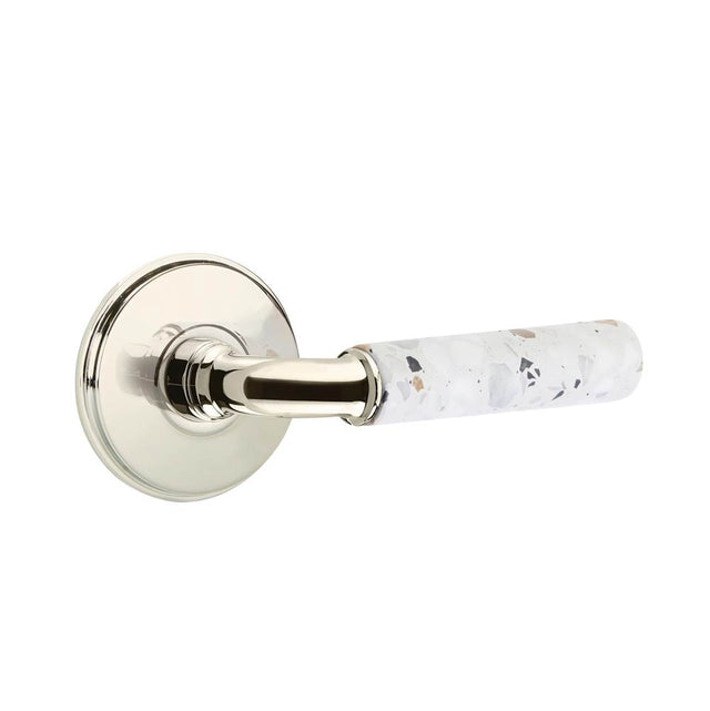 Emtek - Select Privacy, Watford Rosette US14, R-Bar Stem US14, Light Terrazzo Handle, LH - Polished Nickel