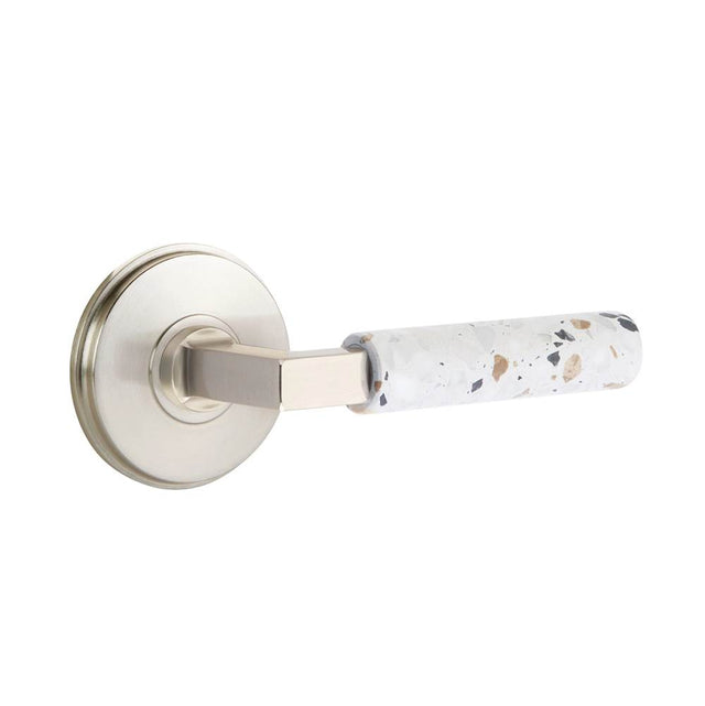 Emtek - Select Privacy, Watford Rosette US15, L-Square Stem US15, Light Terrazzo Handle, RH - Satin Nickel