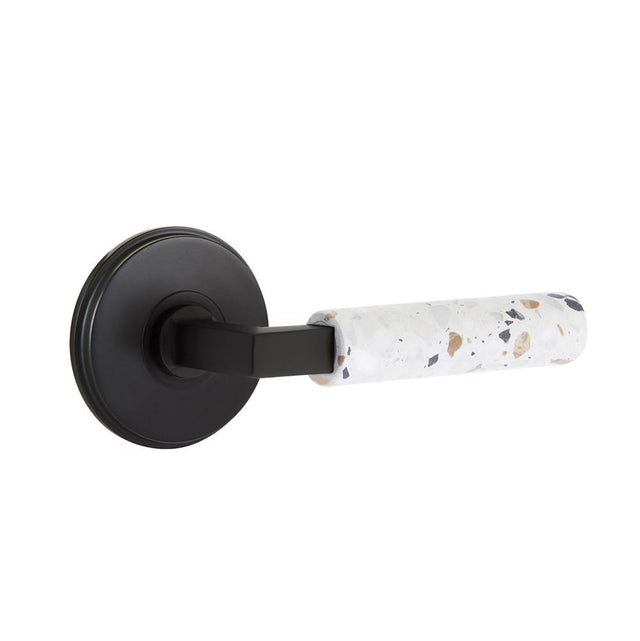 Emtek - Select Privacy, Watford Rosette US19, L-Square Stem US19, Light Terrazzo Handle, RH - Flat Black