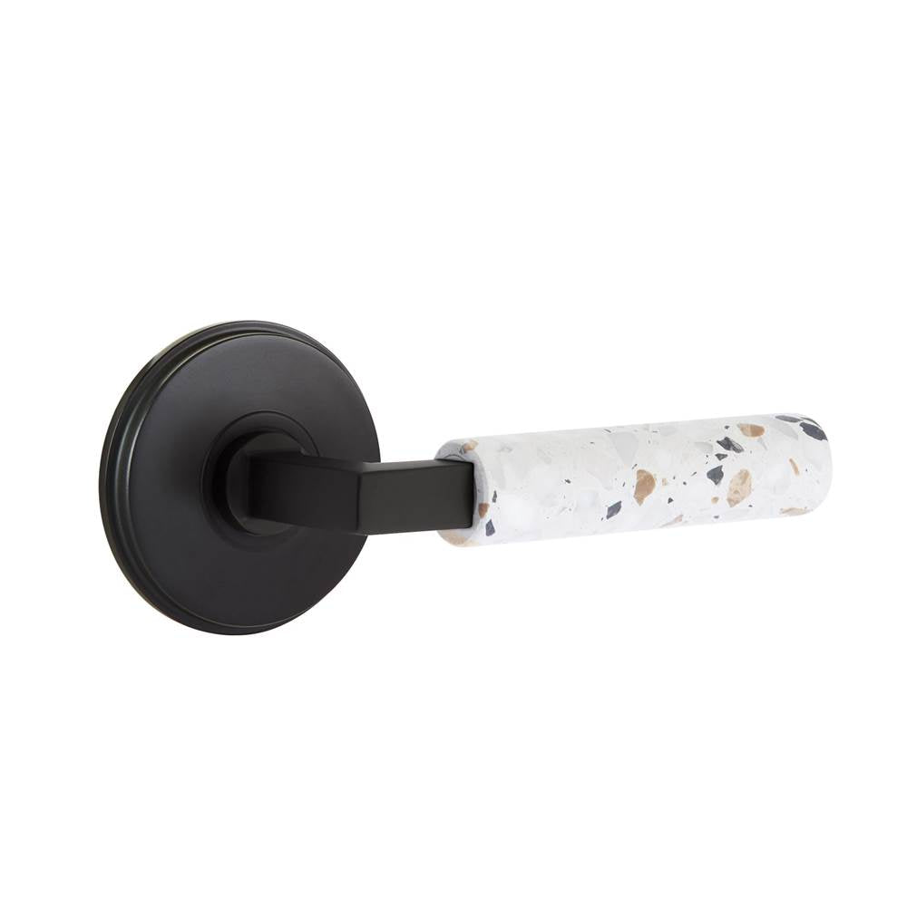 Emtek - Select Passage, Watford Rosette US19, L-Square Stem US19, Light Terrazzo Handle, LH - Flat Black