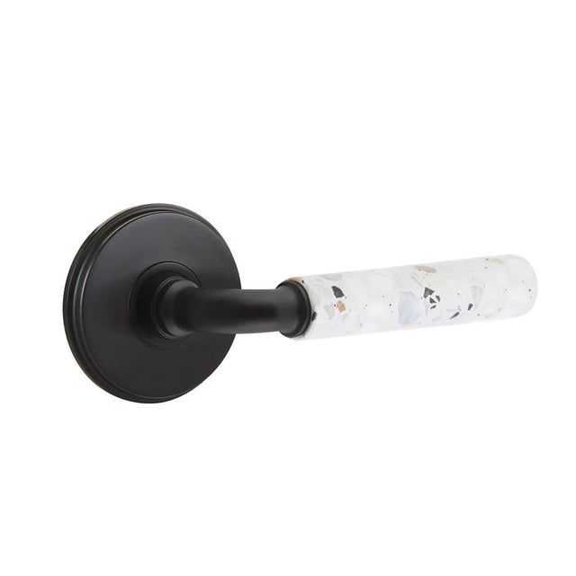 Emtek - Select Privacy, Watford Rosette US19, R-Bar Stem US19, Light Terrazzo Handle, RH - Flat Black