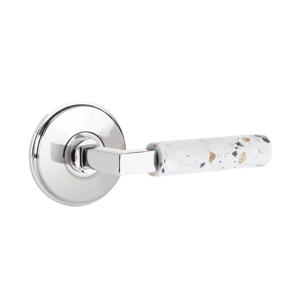 Emtek - Select Passage, Watford Rosette US26, L-Square Stem US26, Light Terrazzo Handle, RH - Polished Chrome