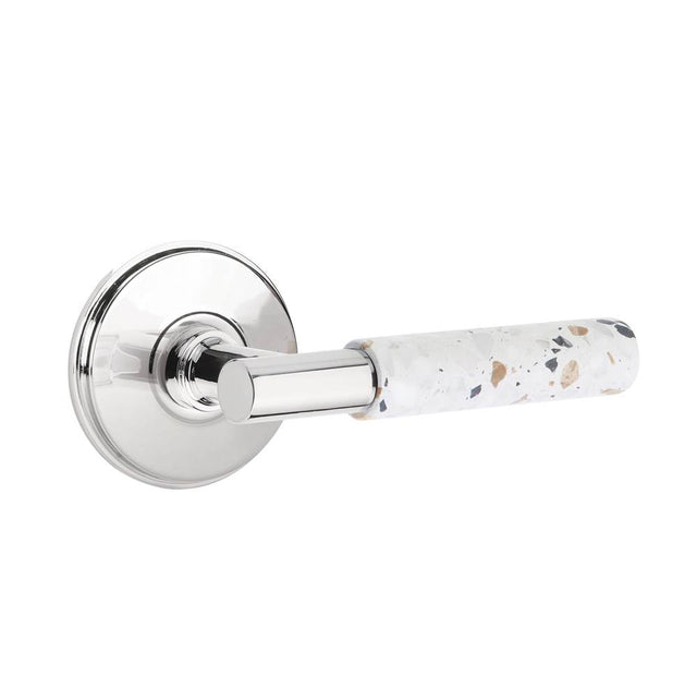 Emtek - Select Privacy, Watford Rosette US26, T-Bar Stem US26, Light Terrazzo Handle, RH - Polished Chrome