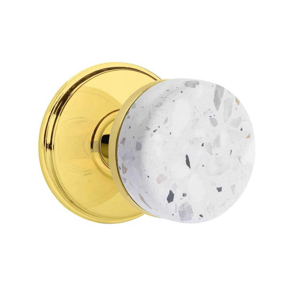 Emtek - Select Privacy, Watford Rosette US3NL, Conical Stem US3NL, Light Terrazzo Knob - Unlacquered Brass