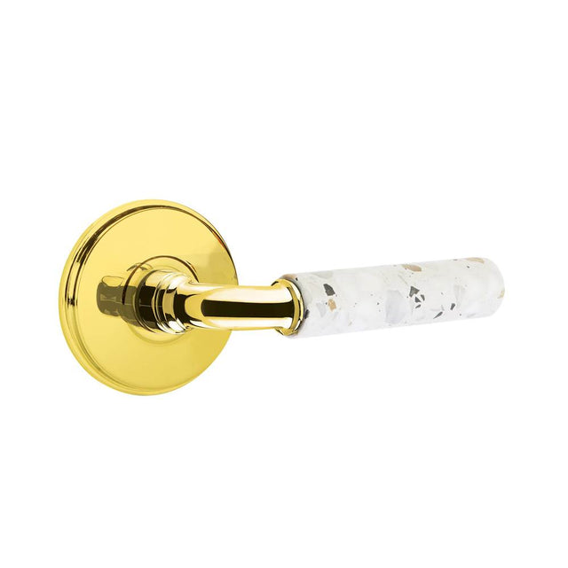 Emtek - Select Passage, Watford Rosette US3NL, R-Bar Stem US3NL, Light Terrazzo Handle, RH - Unlacquered Brass