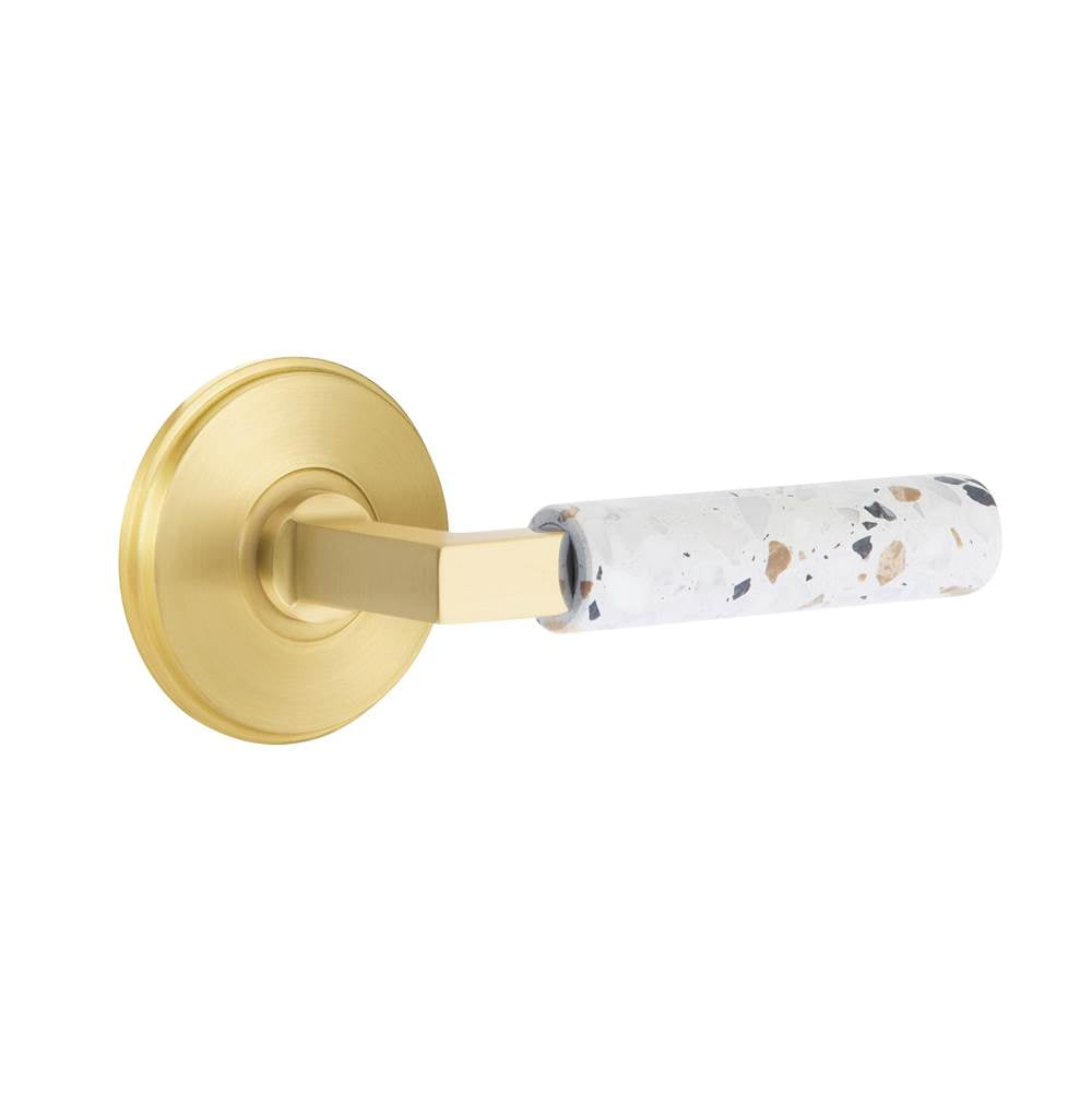 Emtek - Select Passage, Watford Rosette US4, L-Square Stem US4, Light Terrazzo Handle, LH - Satin Brass