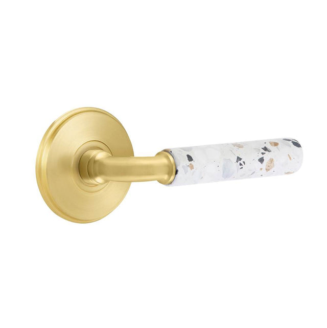Emtek - Select Privacy, Watford Rosette US4, R-Bar Stem US4, Light Terrazzo Handle, LH - Satin Brass