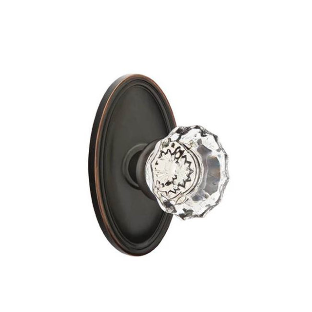 Emtek - Concealed, Privacy, Oval Rosette, Astoria Clear Knob, US10B - Oil Rubbed Bronze