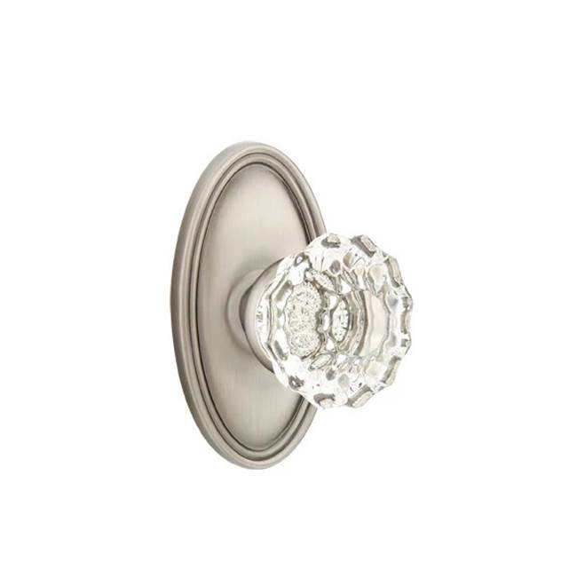 Emtek - Concealed, Privacy, Oval Rosette, Astoria Clear Knob, US15A - Pewter