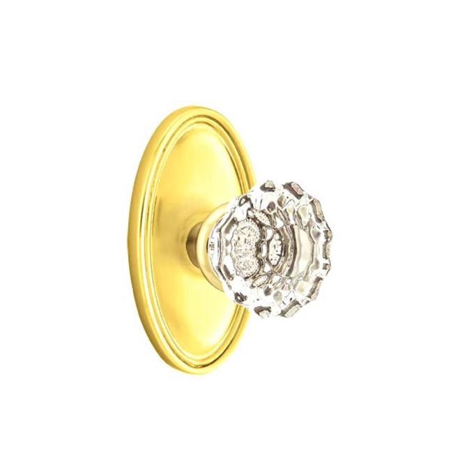 Emtek - Concealed Fastener, Privacy, Oval Rosette, Astoria Clear Crystal Knob, US3NL - Unlacquered Brass