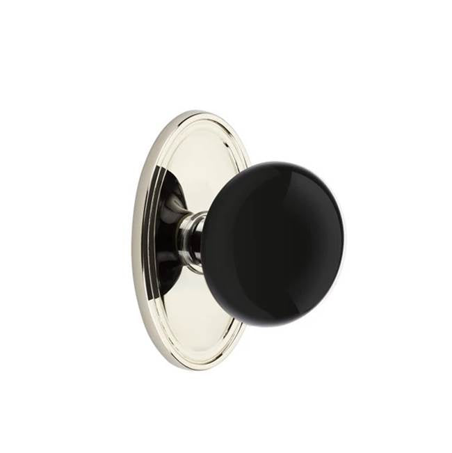 Emtek - Concealed Fastener Passage, Oval Rosette, Ebony Porcelain Knob, US14 - Polished Nickel