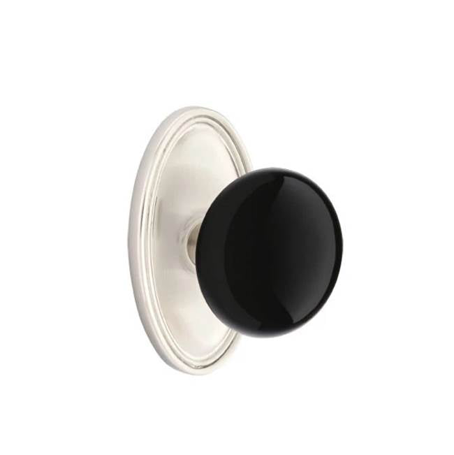 Emtek - Concealed, Passage, Oval Rosette, Ebony Knob, US15 - Satin Nickel