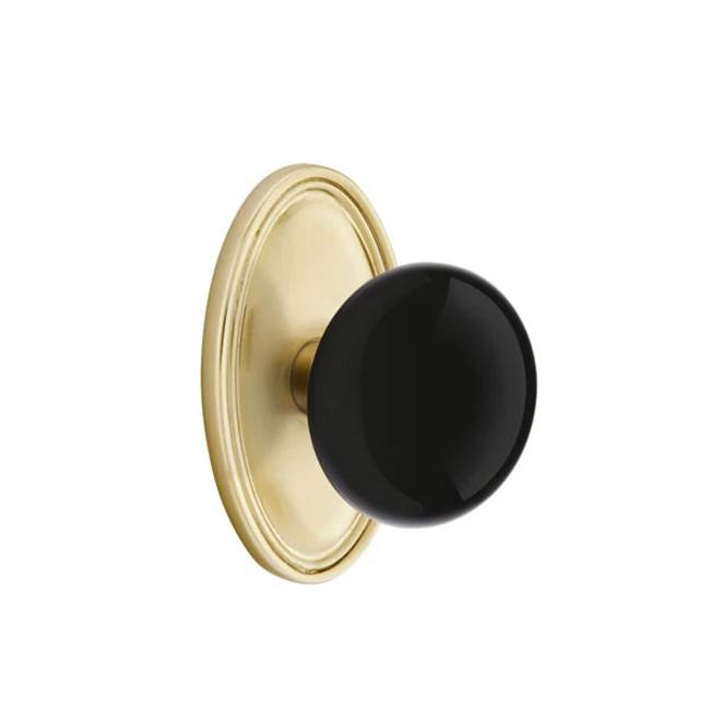 Emtek - Privacy, Oval Rosette, Ebony Porcelain Knob, US4 - Satin Brass