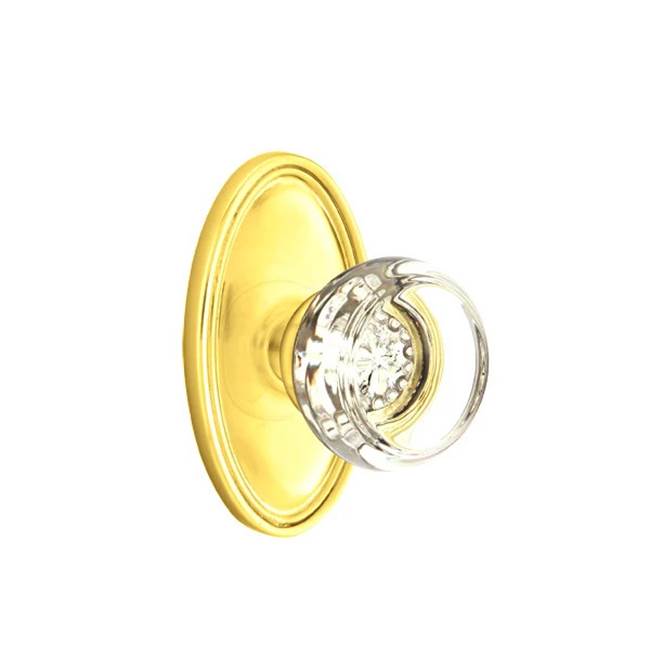 Emtek - Concealed Fastener, Privacy, Oval Rosette, Georgetown Crystal Knob, US3NL - Unlacquered Brass