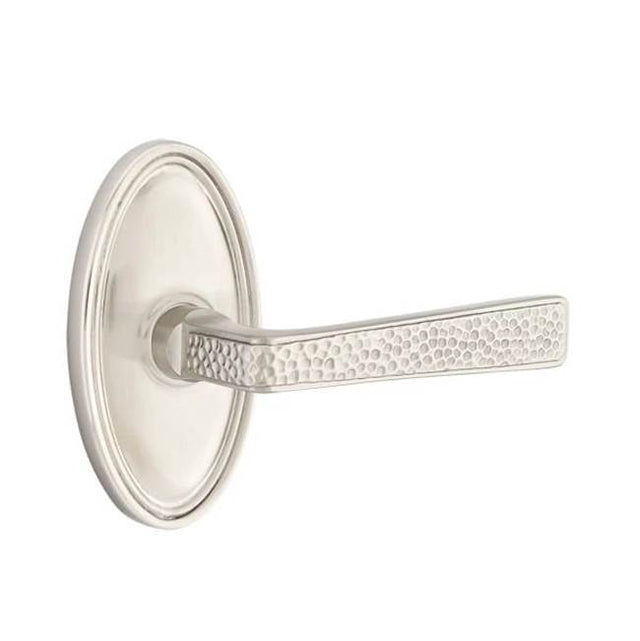 Emtek - Passage, Oval Rosette, Hammered Lever, LH, US15 - Satin Nickel
