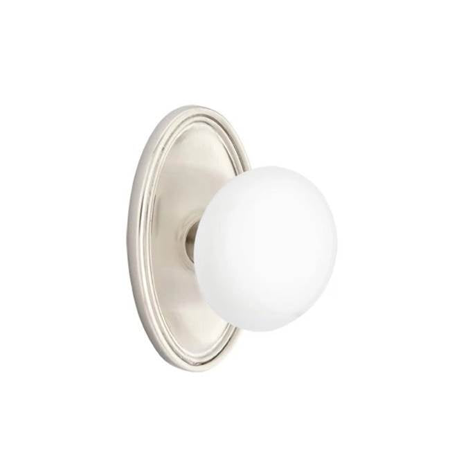 Emtek - Concealed, Passage, Oval Rosette, Ice White Knob, US15 - Satin Nickel