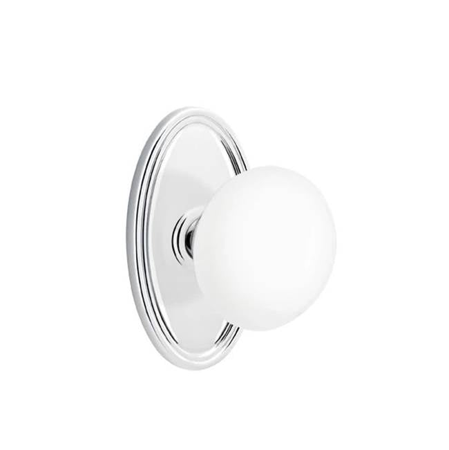 Emtek - Concealed, Privacy, Oval Rosette, Ice White Knob, US26 - Polished Chrome