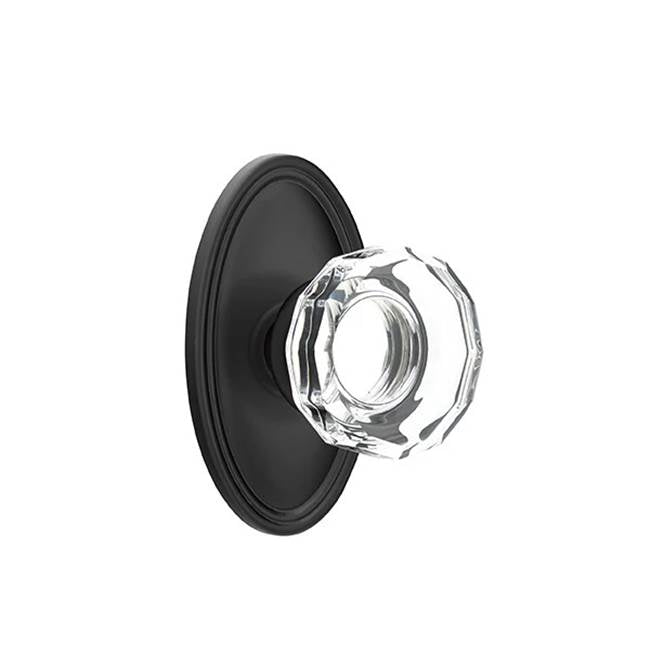 Emtek - Privacy, Oval Rosette, Lowell Crystal Knob, US19 - Flat Black