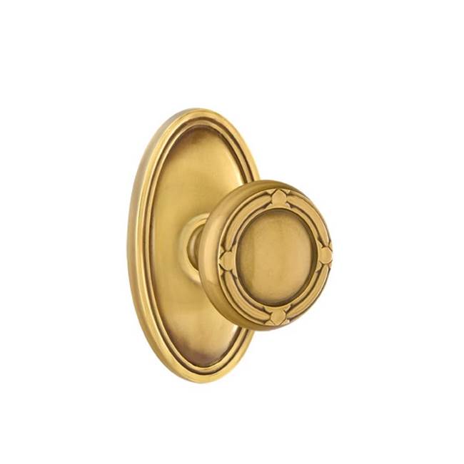 Emtek - Concealed, Privacy, Oval Rosette, Ribbon and Reed Knob, US7 - French Antique
