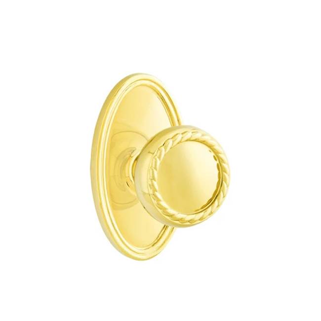Emtek - Concealed Fastener, Passage, Oval Rosette, Rope Knob, US3NL - Unlacquered Brass