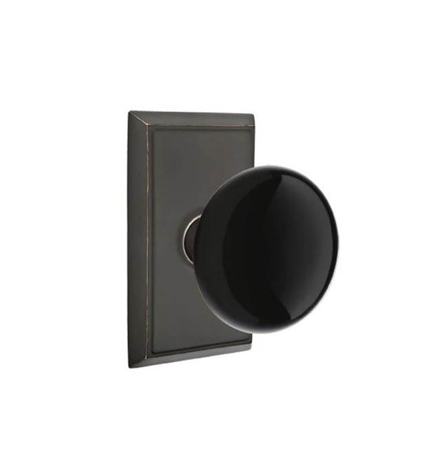 Emtek - Concealed, Privacy, Rectangular Rosette, Ebony Knob, US10B - Oil Rubbed Bronze