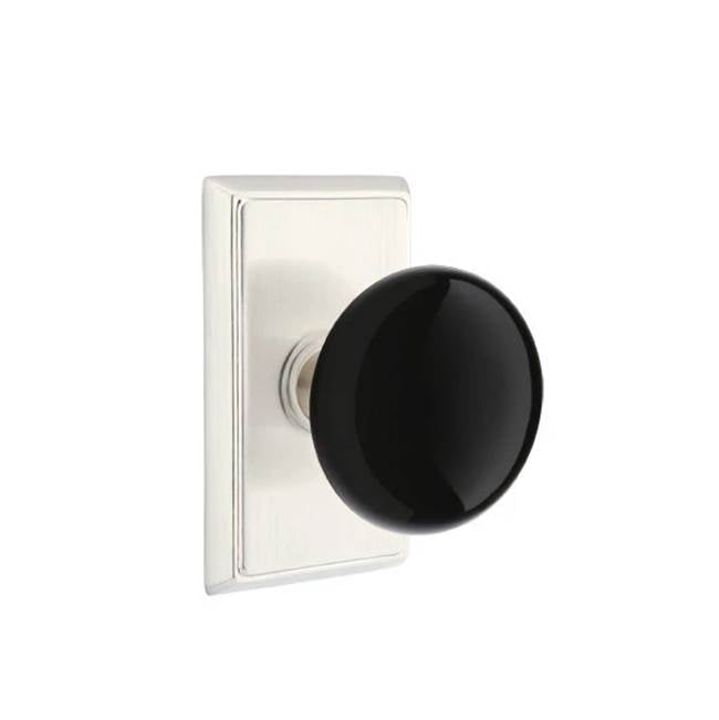 Emtek - Concealed, Privacy, Rectangular Rosette, Ebony Knob, US15 - Satin Nickel