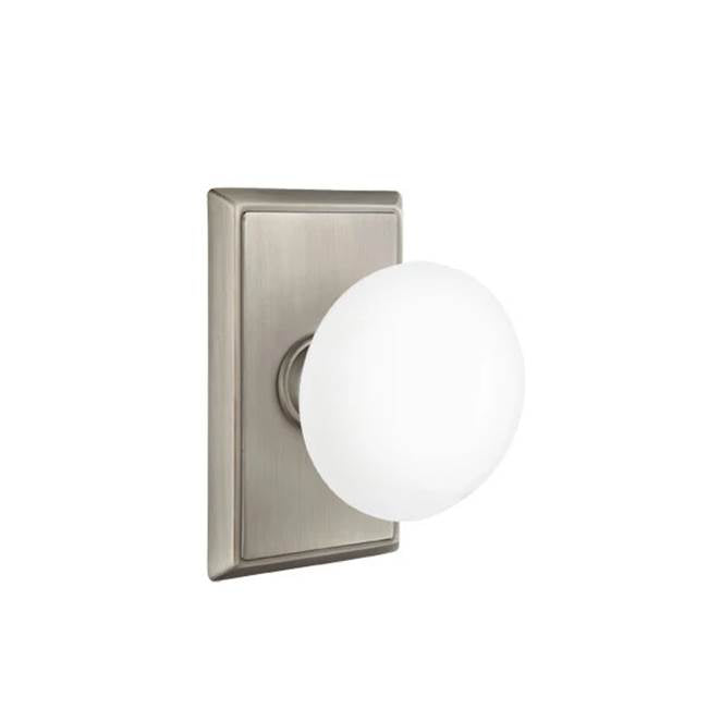 Emtek - Concealed, Privacy, Rectangular Rosette, Ice White Knob, US15A - Pewter