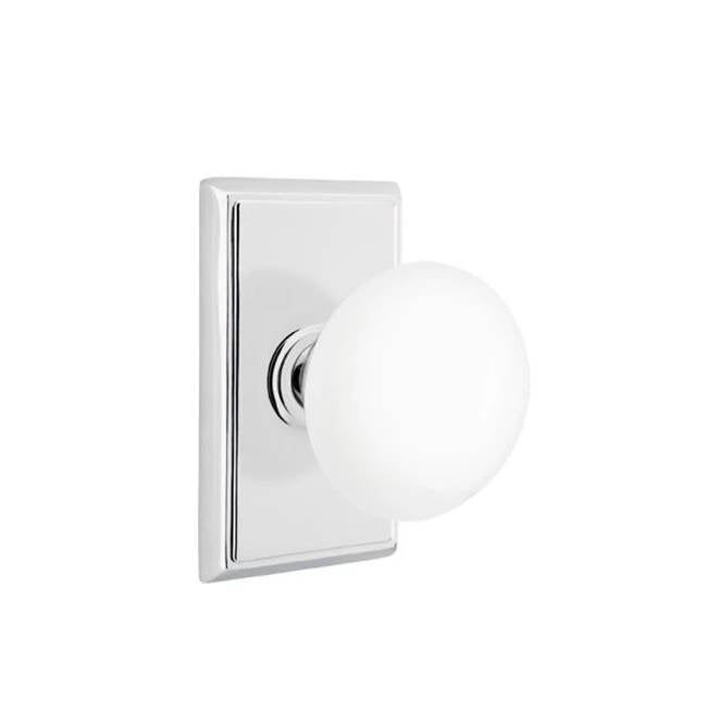 Emtek - Concealed, Passage, Rectangular Rosette, Ice White Knob, US26 - Polished Chrome