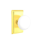 Emtek - Concealed, Privacy, Rectangular Rosette, Ice White Knob, US3 Lifetime - Polished Brass
