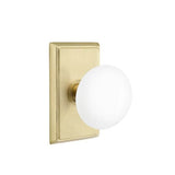 Emtek - Concealed Fastener Privacy, Rectangular Rosette, Ice White Porcelain Knob, US4 - Satin Brass