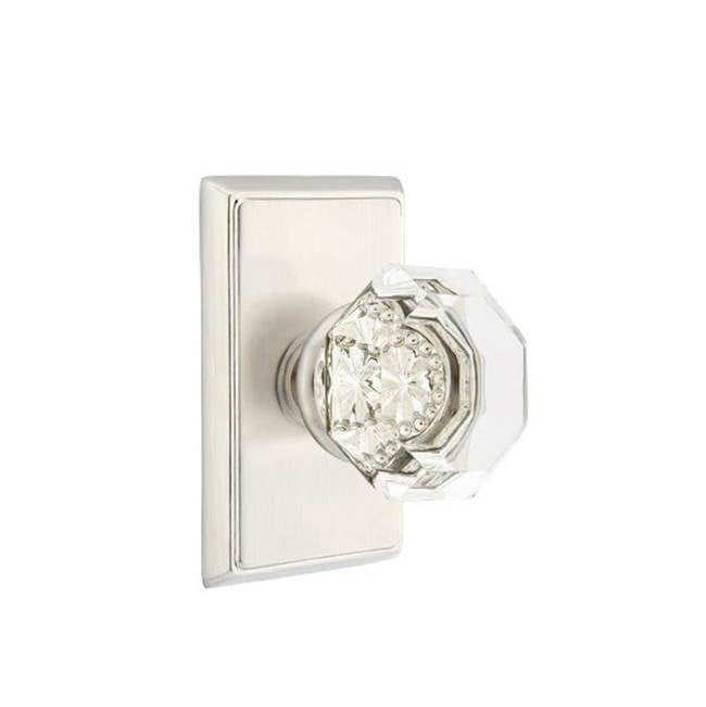 Emtek - Concealed, Privacy, Rectangular Rosette, Old Town Clear Knob, US15 - Satin Nickel